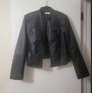 New York & Company Black Faux Leather Jacket Size LG